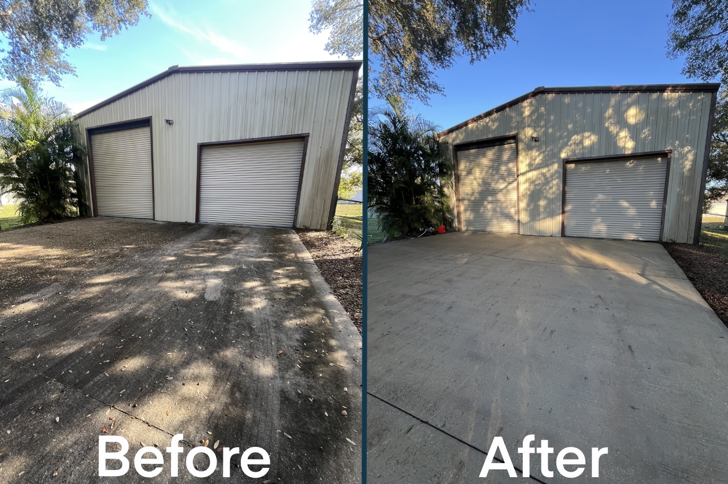 Commercial building and driveway before and after cleaning