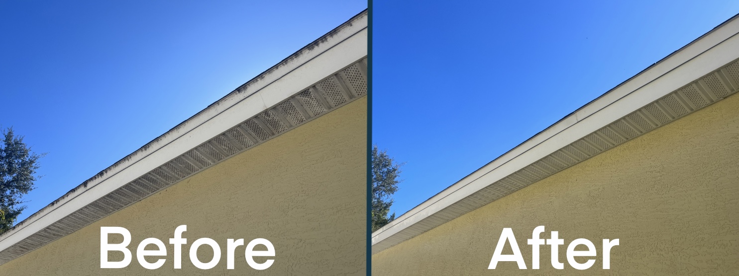 Soffit and fascia before and after cleaning
